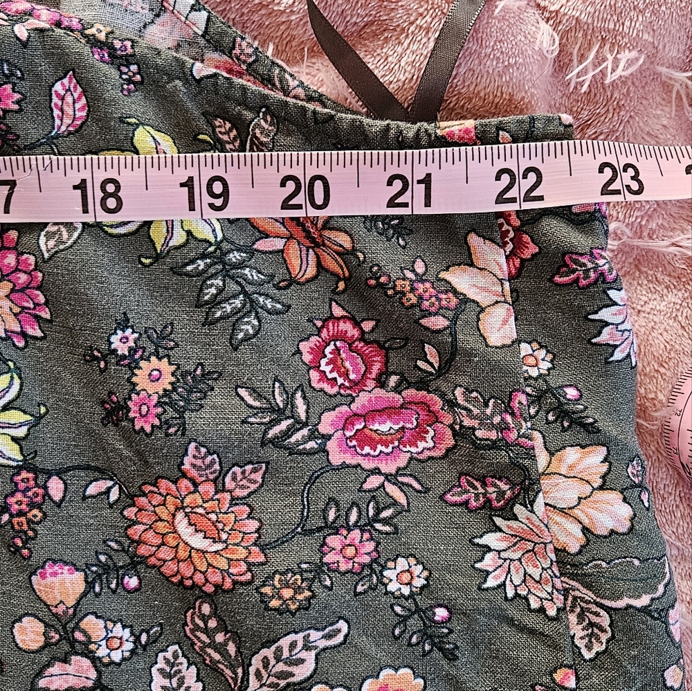 LOFT Olive Floral Halter Tank Top with Pink & Peach Flowers - Picture 9 of 12
